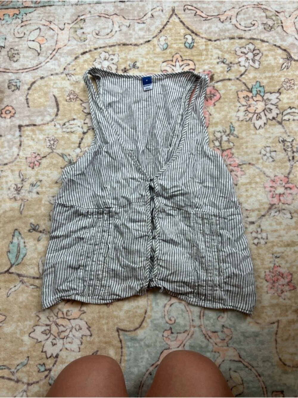 Old Navy Black and White Striped Sleeveless Tank with Front Tie